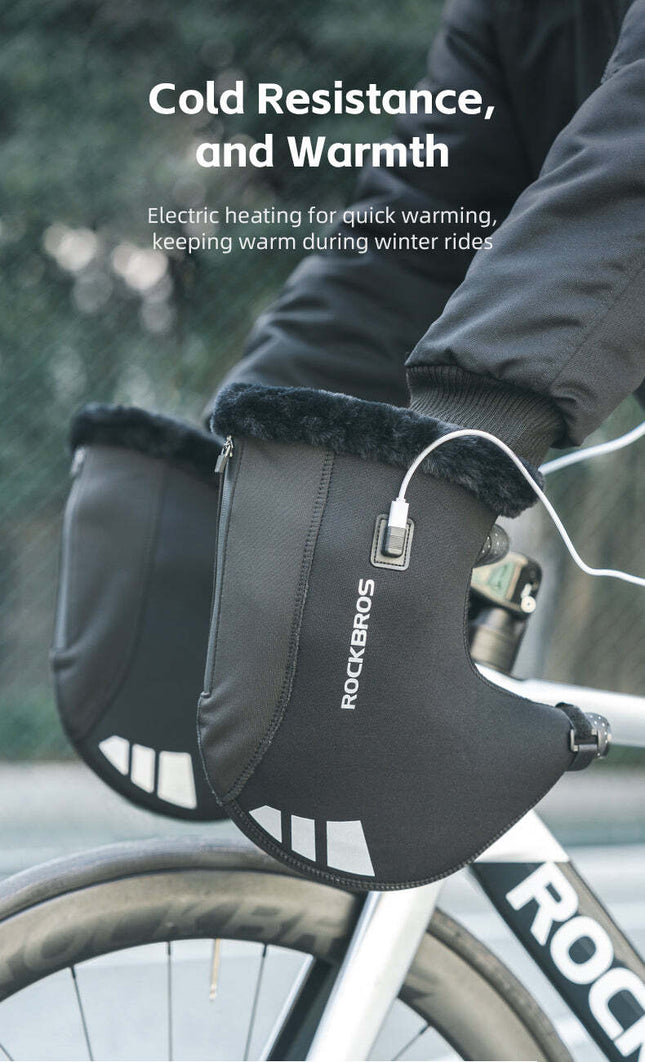 USB ROCKBROS žieminiai šildomi vairo rankovės 2