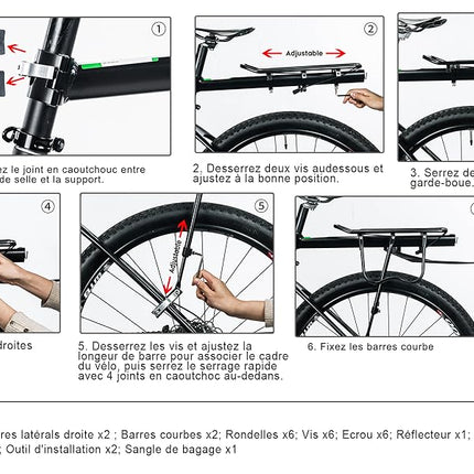 Porte Bagages Vélo Fixation Tige de Selle  Reflecteur et Garde-Boue
