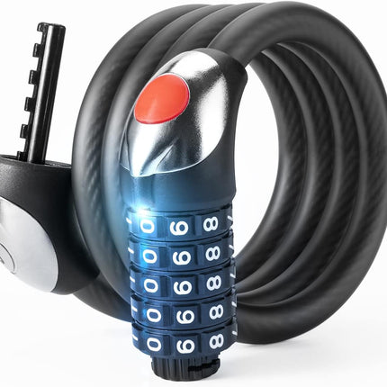 335Antifurto per Bicicletta con Cavo con Combinazione a 5 Cifre e LED