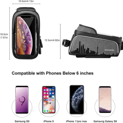 1631 Waterproof and Touchscreen Bike Frame Bag with Visor, 1.5 L