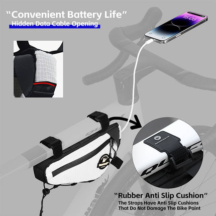 2080 Bolsa de cuadro triangular para bicicleta de carretera impermeable con puerto para cable oculto