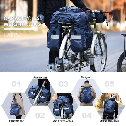 2092 Bicycle Rear Bag 65L 3-in-1 Rack Bag, Saddle Bag and Backpack