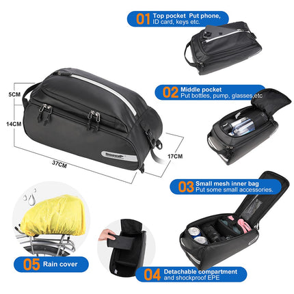 2058Bolsa para portaequipajes de bicicleta 12L impermeable multifunción