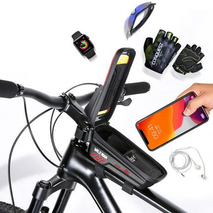 2035Bolsa de cuadro para bicicleta 1L impermeable, bolsa delantera con compartimento para teléfono