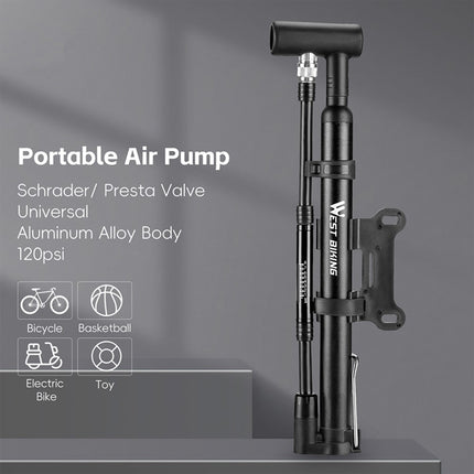 1912Pompe vélo portable 120 PSI haute pression Presta Schrader