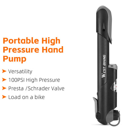 1916Pompe vélo manuelle portable 100 PSI avec manomètre