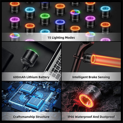 231Feu LED intelligent WEST BIKING YP0701420, Erkennung, Farbe, Warnsignal MTB