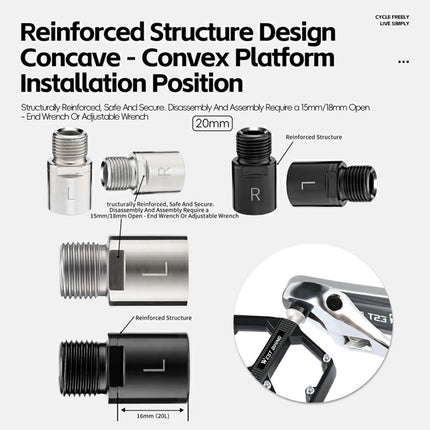 1914 Paio di prolunghe pedali bici filettatura allungata per MTB e strada