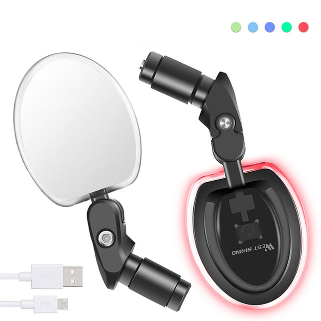 1909 Specchietto manubrio bici USB ricaricabile 360° con LED integrato