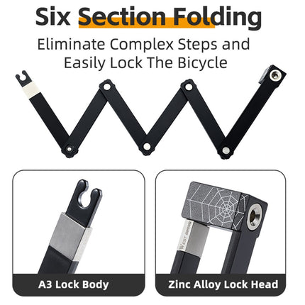 2148 Antivol plegable de 6 secciones para bicicleta, bicicleta eléctrica y moto