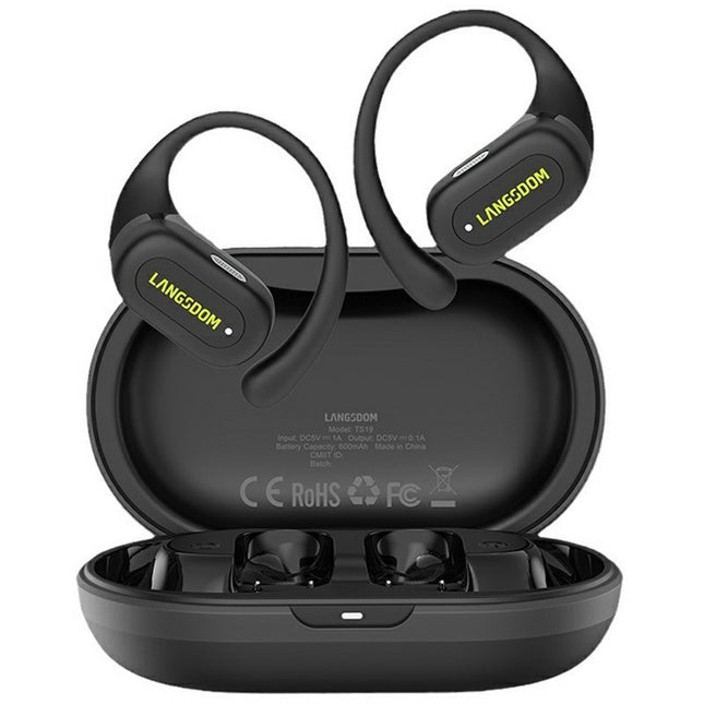 LANGSDOM TS19 Écouteurs sport sans fil BT crochet oreille étanche (Noir)