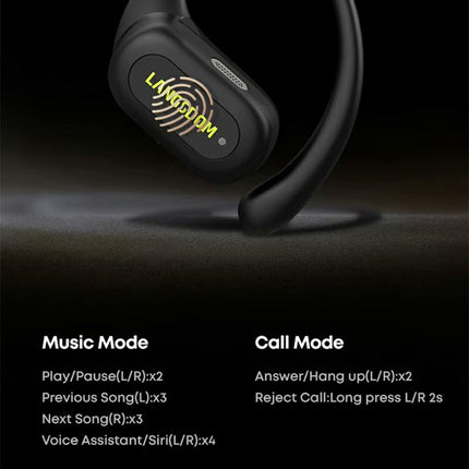 LANGSDOM TS19 Écouteurs sport sans fil BT crochet oreille étanche (Noir)