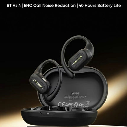 LANGSDOM TS19 Écouteurs sport sans fil BT crochet oreille étanche (Noir)