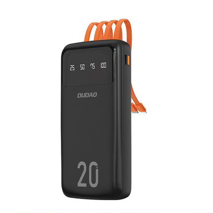 Външна батерия Dudao 20000 mAh, 3 вградени кабела (K6Pro +)