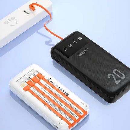 Външна батерия Dudao 20000 mAh, 3 вградени кабела (K6Pro +)