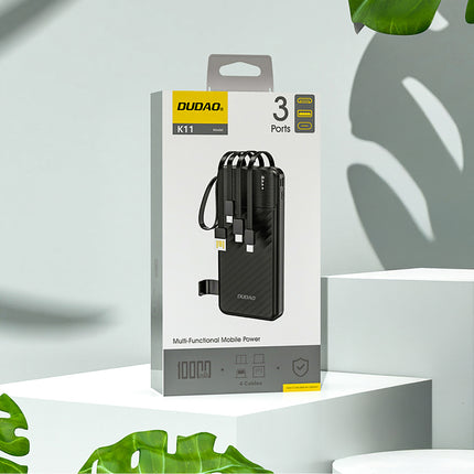 Bateria externa K11 10000mAh com cabos integrados DUDAO