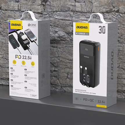 Externe Batterie 30000mAh PD 22,5W mit integrierten Kabeln DUDAO