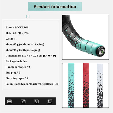 1176ROCKBROS Ruban pour Guidon Antidérapant Anti-Choc en EVA