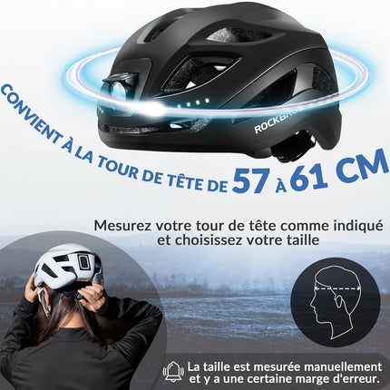 1155Casque de vélo Luminieux LED Rechargable  Réglable 57-61 cm