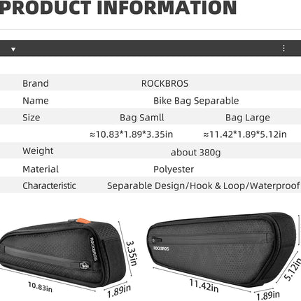 1507Borsa da telaio 2-in-1 staccabile per bicicletta, 2,5 L