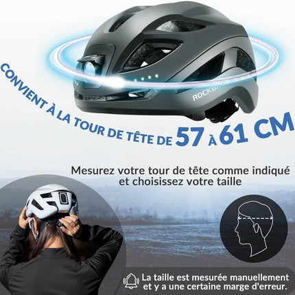 880 Casco da bici luminoso LED ricaricabile regolabile 57-61 cm