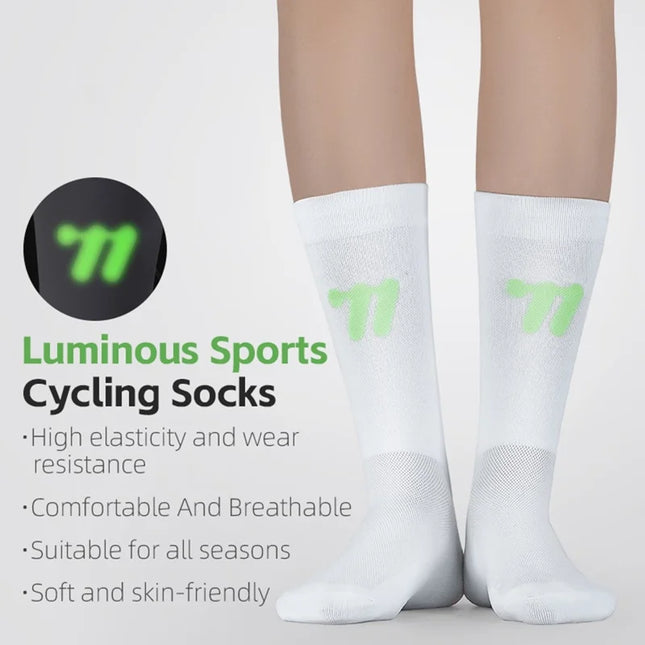 1695Chaussettes de Sport Course Cyclisme Réfléchissantes Respirantes - Blanc