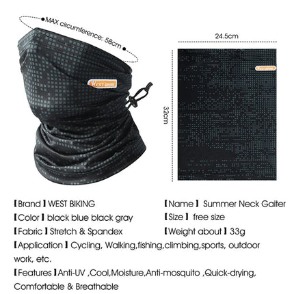 1150Cachecou Sport Extérieur Soie Glacée UV Noir/Gris