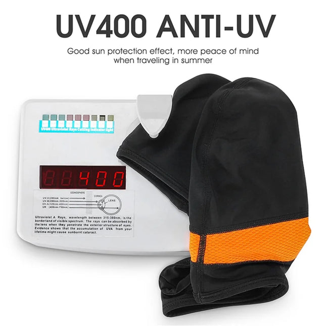 522Cuffia d'Estate in Seta Ghiacciata Anti UV Cappuccio Nero/Arancione