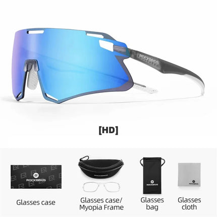 1345Óculos de ciclismo leves - Cinzento transparente + lente HD azul glaciar