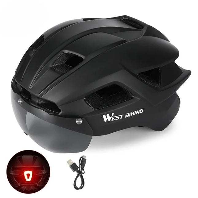 1012Casque de sécurité pour le cyclisme en plein air visière avec lunettes - Noir