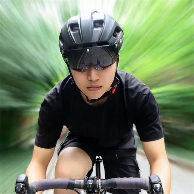 1012Casque de sécurité pour le cyclisme en plein air visière avec lunettes - Noir