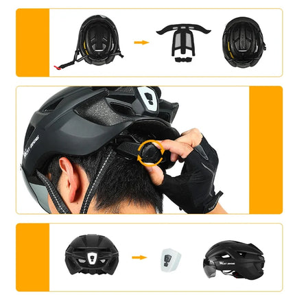 1012Casque de sécurité pour le cyclisme en plein air visière avec lunettes - Noir