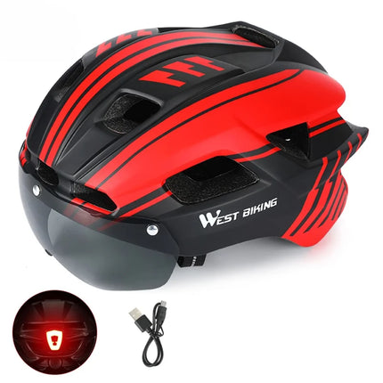 1645 Outdoor Cycling Safety Helmet Visor with Glasses - Red