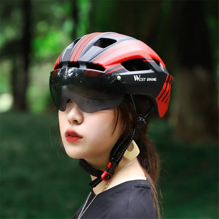 1645 Outdoor Cycling Safety Helmet Visor with Glasses - Red