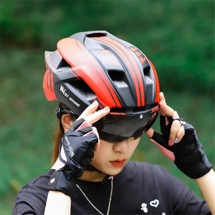 1645 Outdoor Cycling Safety Helmet Visor with Glasses - Red