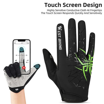 616 Spider web fabric gloves, touchscreen, full fingers - Black+Green