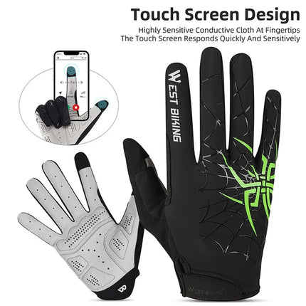 616 Spider web fabric gloves, touchscreen, full fingers - Black+Green