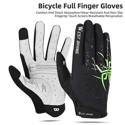 616 Spider web fabric gloves, touchscreen, full fingers - Black+Green