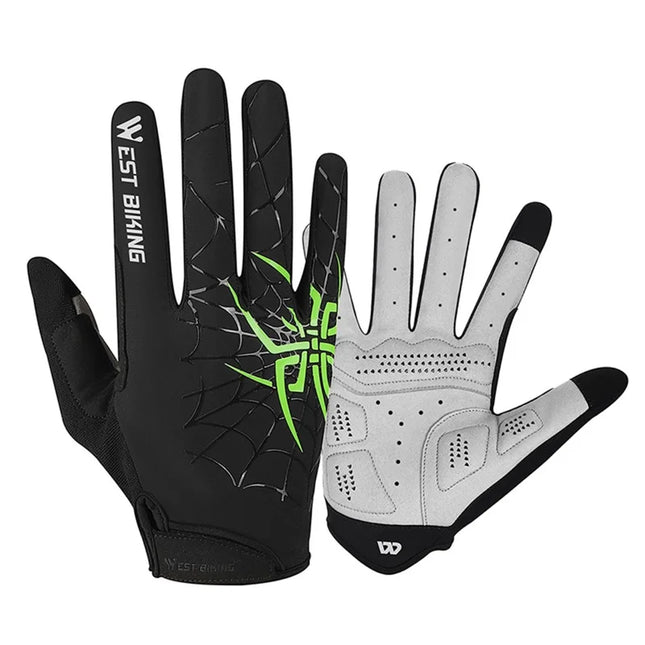 1635 Spider web fabric gloves, touch screen, full fingers - Black+Green