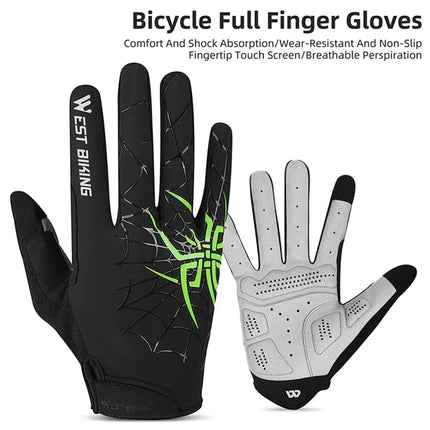 1635 Spider web fabric gloves, touch screen, full fingers - Black+Green