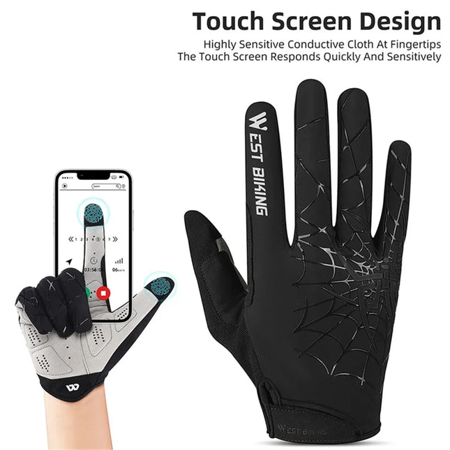 1138Gants toile d&amp;#39;araignée, tactiles, doigts complets - Noir