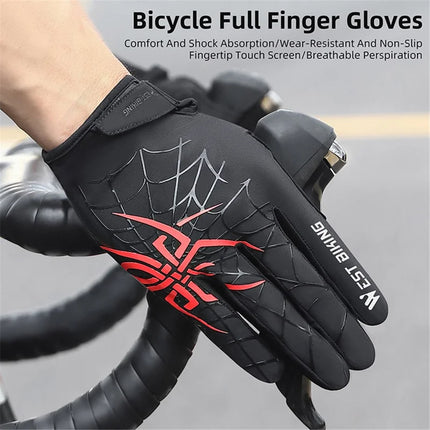 1270Gants toile d&amp;#39;araignée, tactiles, doigts complets - Noir+Rouge