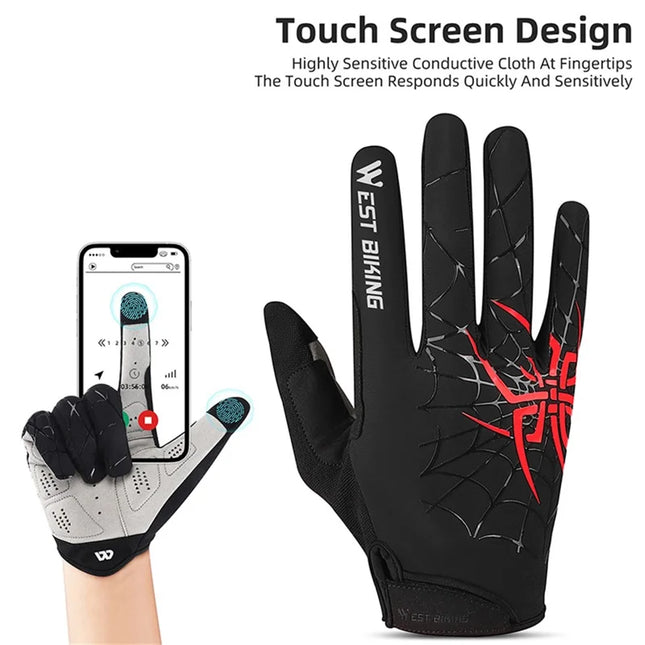 1181Guanti in tela di ragno, touch screen, dita complete - Nero+Rosso