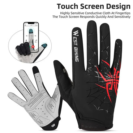 1181Guanti in tela di ragno, touch screen, dita complete - Nero+Rosso