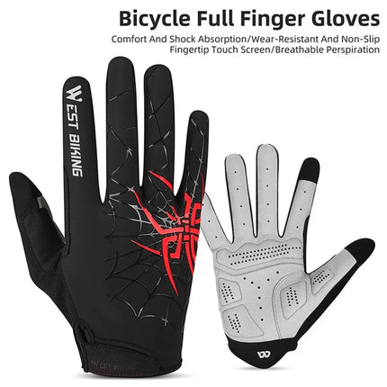 1837Guantes de tela de araña, táctiles, dedos completos - Negro+Rojo