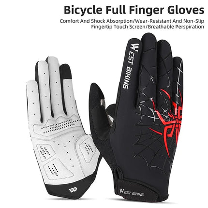 1837Guantes de tela de araña, táctiles, dedos completos - Negro+Rojo