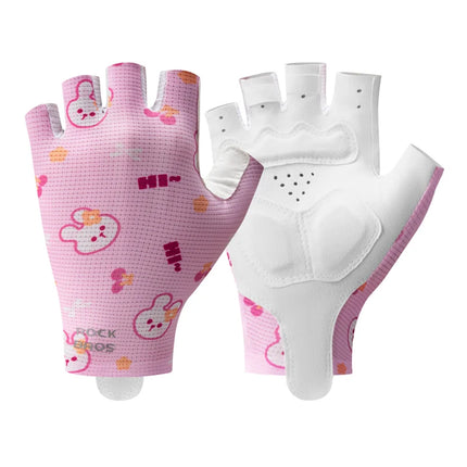 Luvas de ciclismo para crianças com padrão de desenho animado, respiráveis e com meio dedo