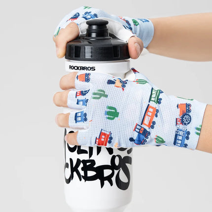 Guantes de ciclismo para niños con diseño de dibujos animados, transpirables, de medio dedo