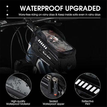 968 Upper tube frame bag for bike, waterproof touch for MTB