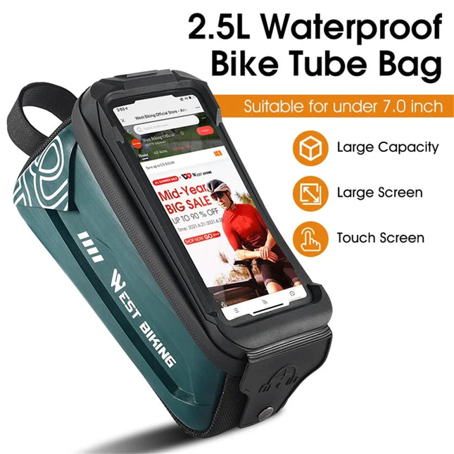 1022Sacoche de tube supérieur de vélo 2,5L support de téléphone    - Vert noirâtre